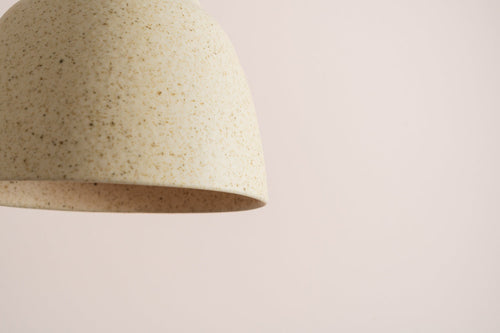 Small Speckled Cream Matt Element Pendant Light in Ceramic and Oak by StudioHaran