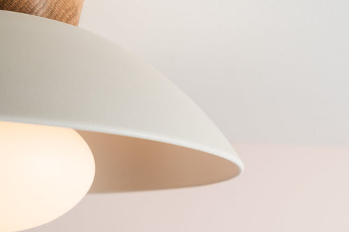 White Dawn Flush Mount Ceiling Light in Ceramic and Oak by StudioHaran