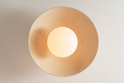 Speckled Cream Gloss Dawn Flush Mount Ceiling Light in Ceramic and Oak by StudioHaran