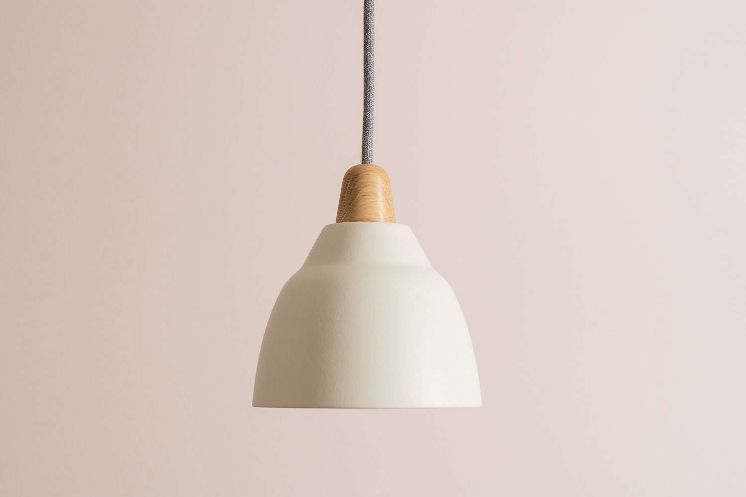 Small White Element Pendant Light in Ceramic and Oak
