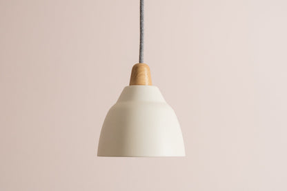 Small White Element Pendant Light in Ceramic and Oak by StudioHaran