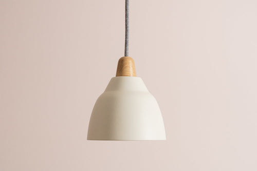 Small White Element Pendant Light in Ceramic and Oak by StudioHaran