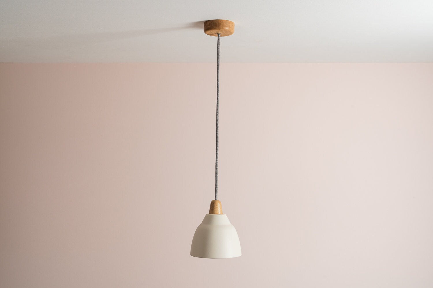 Small White Element Pendant Light in Ceramic and Oak