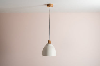 White Element Pendant Light in Ceramic and Oak by StudioHaran