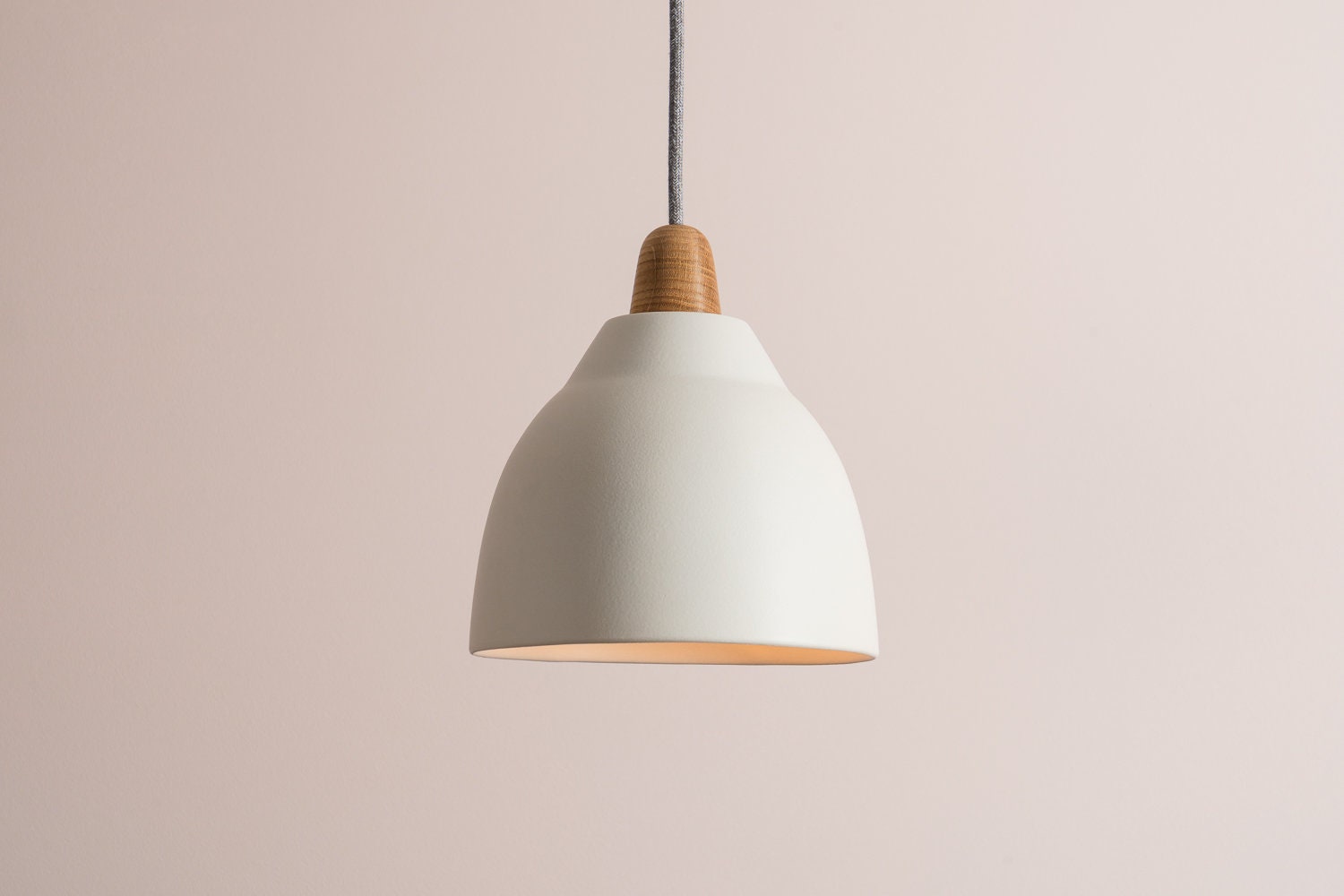 White Element Pendant Light in Ceramic and Oak