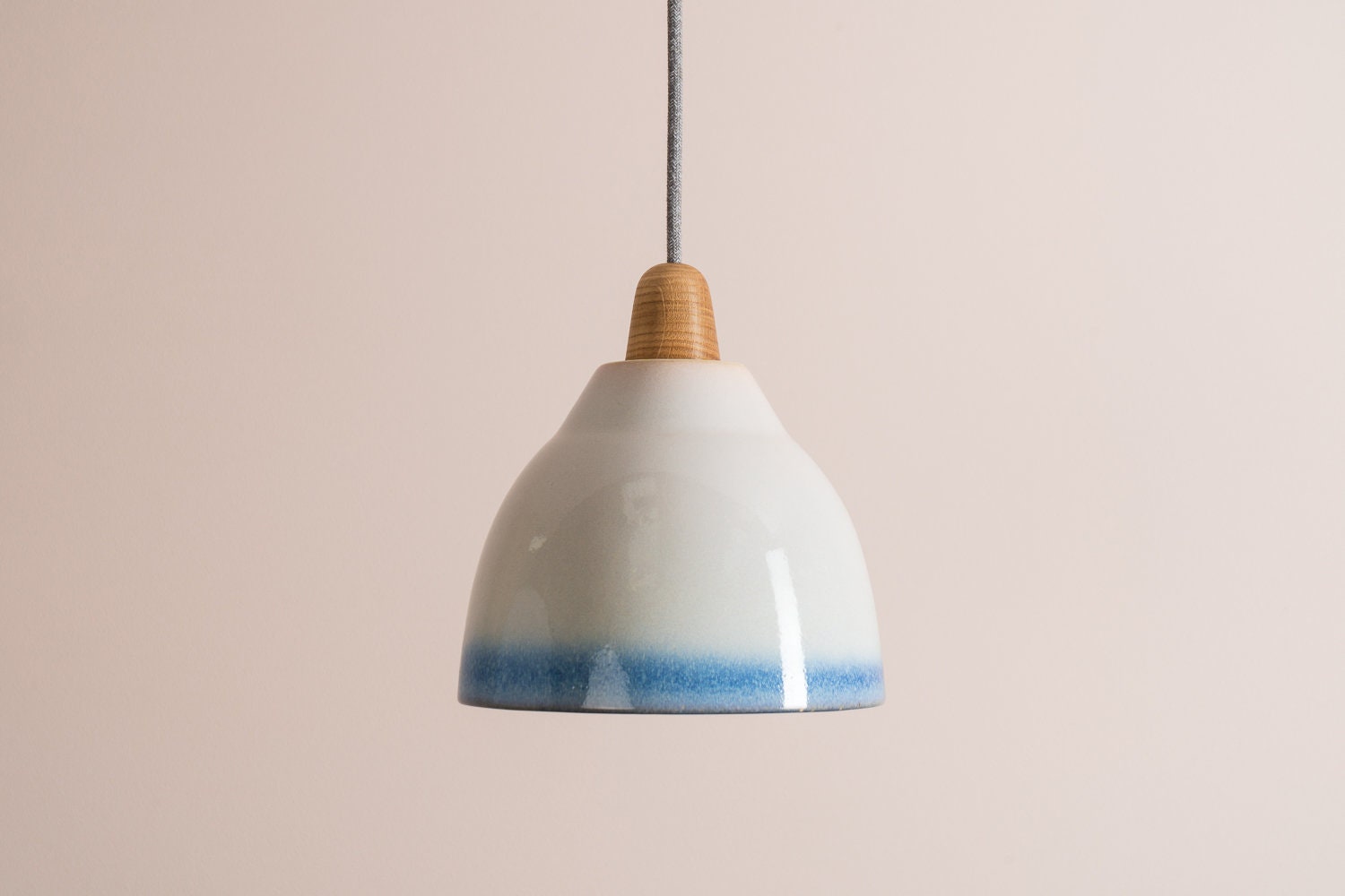 Blue and White Element Pendant Light in Ceramic and Oak