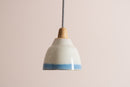 Small Blue and White Element Pendant Light in Ceramic and Oak by StudioHaran