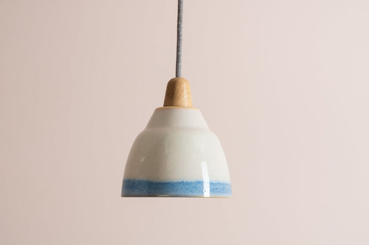 Element pendant light in ceramic and oak - small: blue and white by StudioHaran