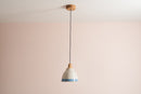 Small Blue and White Element Pendant Light in Ceramic and Oak by StudioHaran