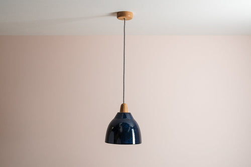 Blue Element Pendant Light in Ceramic and Oak by StudioHaran