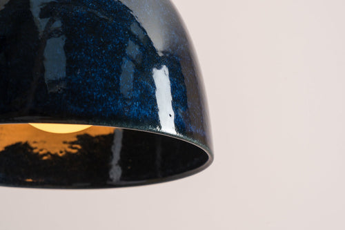 Blue Element Pendant Light in Ceramic and Oak by StudioHaran