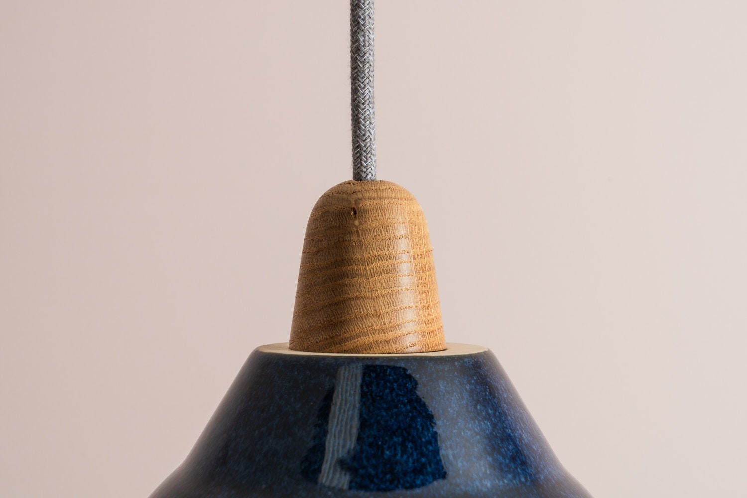 Blue Element Pendant Light in Ceramic and Oak by StudioHaran