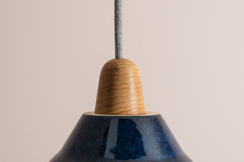 Blue Element Pendant Light in Ceramic and Oak by StudioHaran