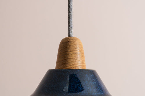 Blue Element Pendant Light in Ceramic and Oak by StudioHaran