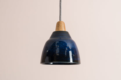 Small Blue Element Pendant Light in Ceramic and Oak by StudioHaran