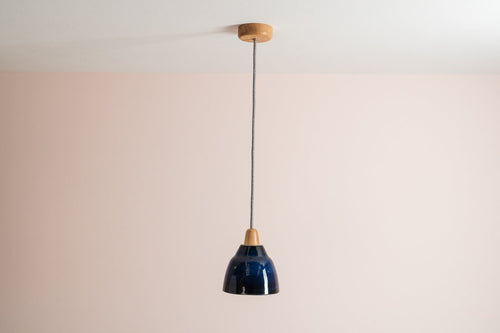 Small Blue Element Pendant Light in Ceramic and Oak by StudioHaran