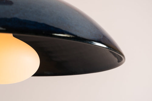 Blue XL Dawn Pendant Light in Ceramic and Oak by StudioHaran