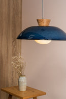 Blue XL Dawn Pendant Light in Ceramic and Oak by StudioHaran