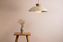 Speckled Cream Matt XL Dawn Pendant Light in Ceramic and Oak by StudioHaran