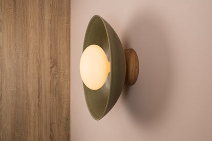 Green Dawn Wall Light Sconce in Ceramic and Oak by StudioHaran