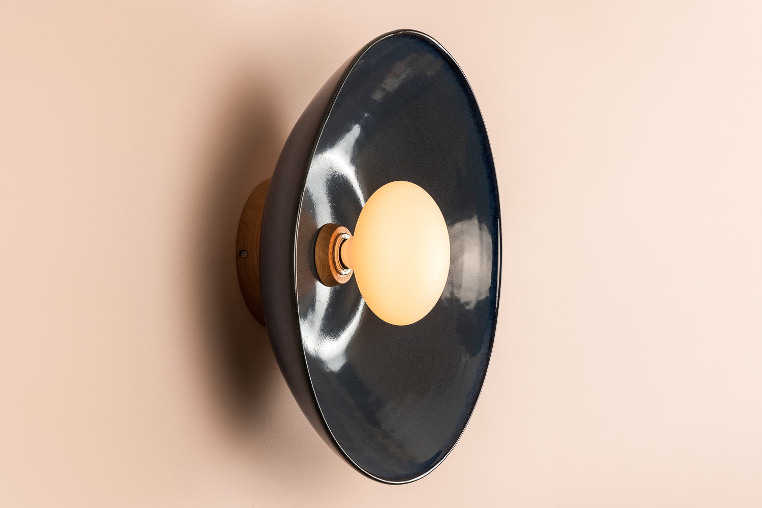 Blue XL Dawn Wall Light Sconce in Ceramic and Oak