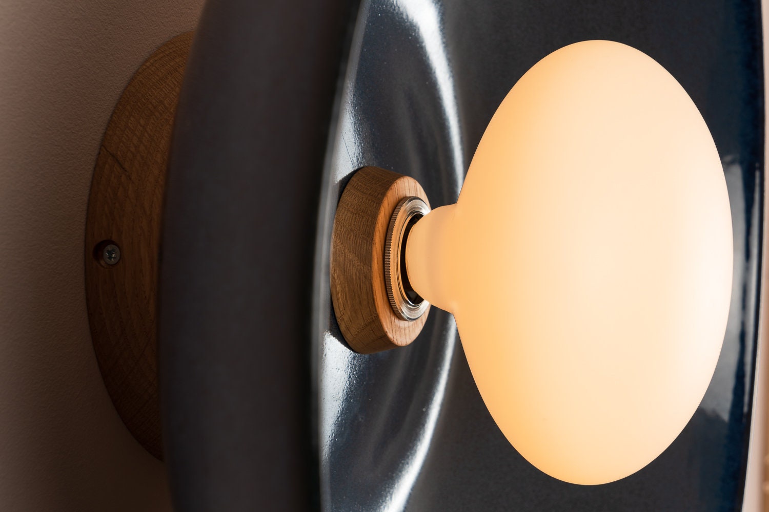 Blue XL Dawn Wall Light Sconce in Ceramic and Oak by StudioHaran