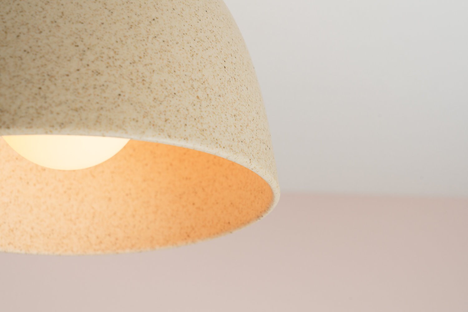 Speckled Cream Matt Element Flush Mount Ceiling Light in Ceramic and Oak