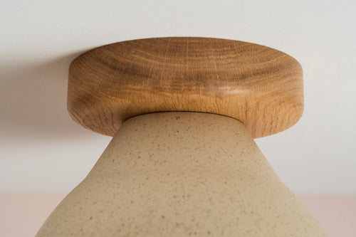 Speckled Cream Matt Element Flush Mount Ceiling Light in Ceramic and Oak by StudioHaran