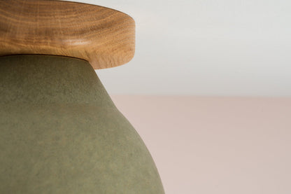 Green Element Flush Mount Ceiling Light in Ceramic and Oak by StudioHaran