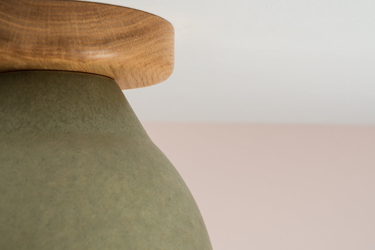 Green Element Flush Mount Ceiling Light in Ceramic and Oak