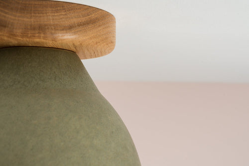 Green Element Flush Mount Ceiling Light in Ceramic and Oak by StudioHaran