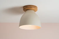 White Element Flush Mount Ceiling Light in Ceramic and Oak