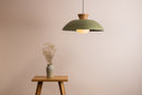 Green XL Dawn Pendant Light in Ceramic and Oak by StudioHaran