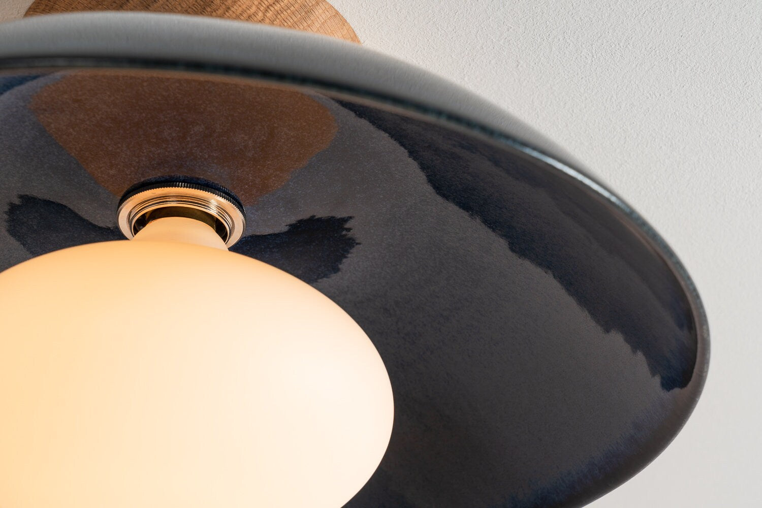 Blue Dawn Flush Mount Ceiling Light in Ceramic and Oak by StudioHaran