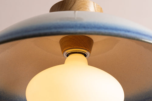 Blue & White Dawn Pendant Light in Ceramic and Oak by StudioHaran