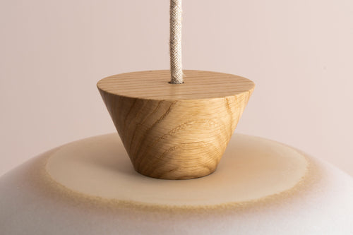 Blue & White Dawn Pendant Light in Ceramic and Oak by StudioHaran