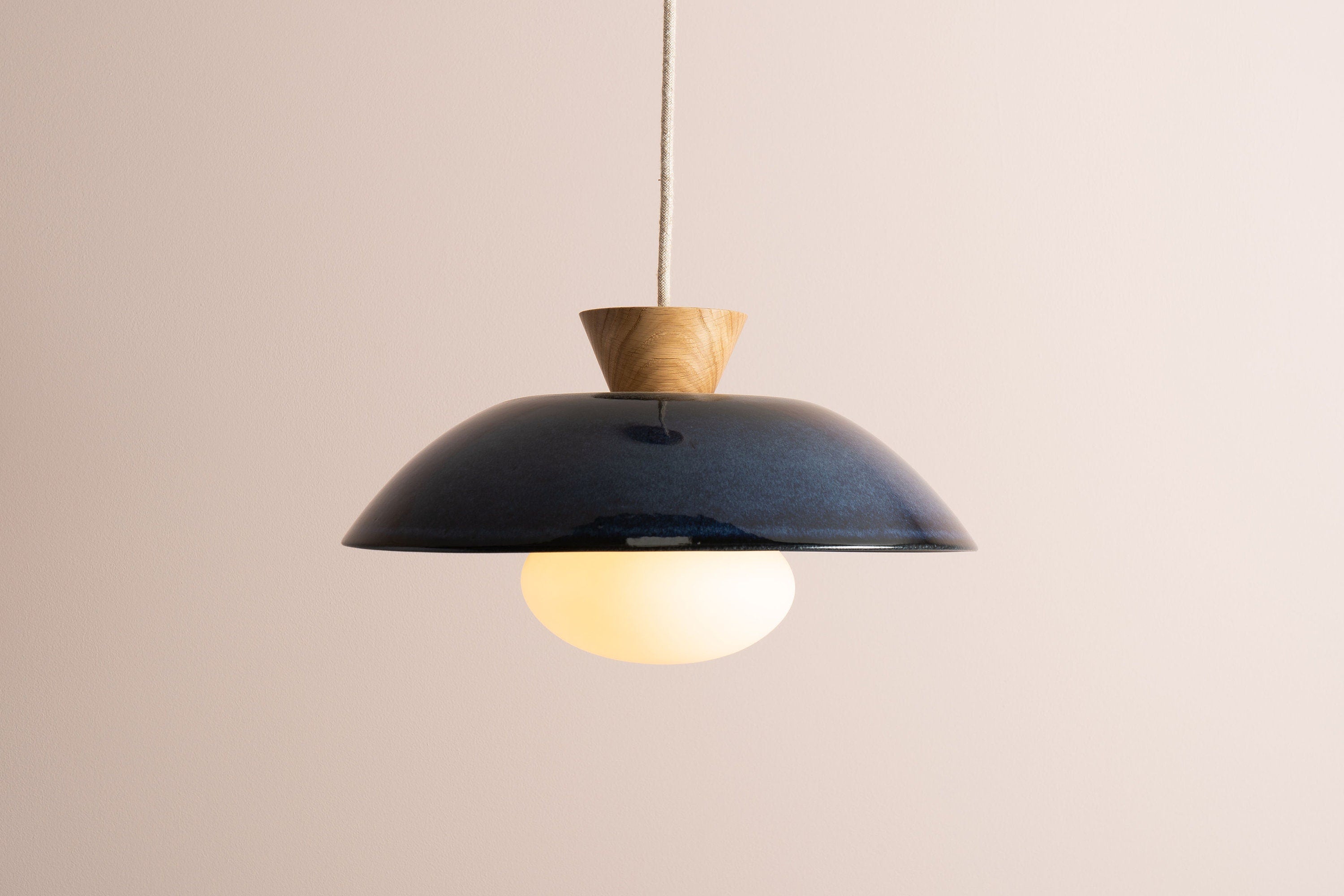 Blue Dawn Pendant Light in Ceramic and Oak