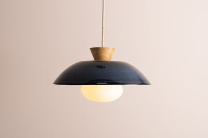Blue Dawn Pendant Light in Ceramic and Oak by StudioHaran