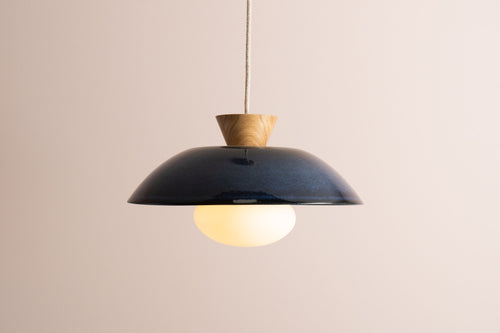 Blue Dawn Pendant Light in Ceramic and Oak by StudioHaran