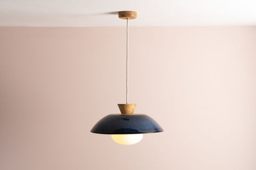 Blue Dawn Pendant Light in Ceramic and Oak by StudioHaran