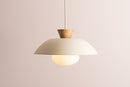 Speckled Cream Matt Dawn Pendant Light in Ceramic and Oak by StudioHaran