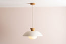 White Dawn Pendant Light in Ceramic and Oak by StudioHaran