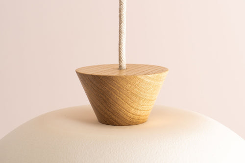 White Dawn Pendant Light in Ceramic and Oak by StudioHaran