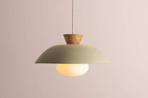 Green Dawn Pendant Light in Ceramic and Oak by StudioHaran