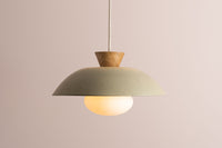 Green Dawn Pendant Light in Ceramic and Oak