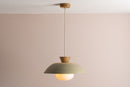 Green Dawn Pendant Light in Ceramic and Oak by StudioHaran