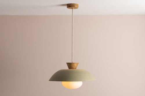 Green Dawn Pendant Light in Ceramic and Oak by StudioHaran
