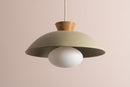 Green Dawn Pendant Light in Ceramic and Oak by StudioHaran