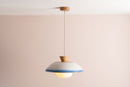Blue & White Dawn Pendant Light in Ceramic and Oak by StudioHaran