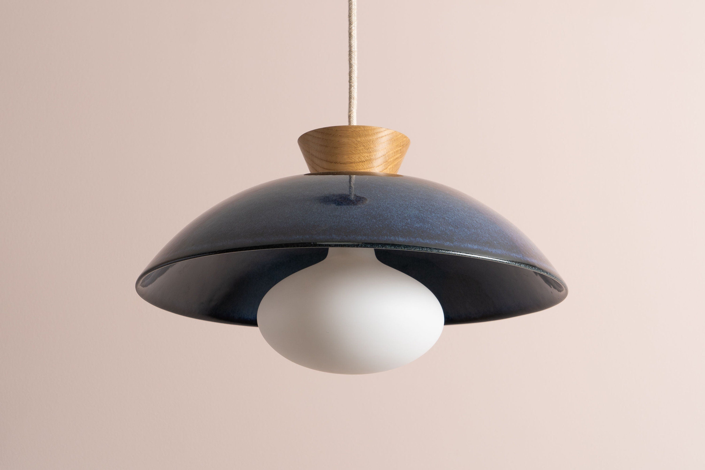 Blue Dawn Pendant Light in Ceramic and Oak by StudioHaran